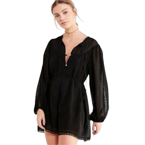 Urban Outfitters Pants - Urban Outfitters Swiss Dot Long Sleeve Romper